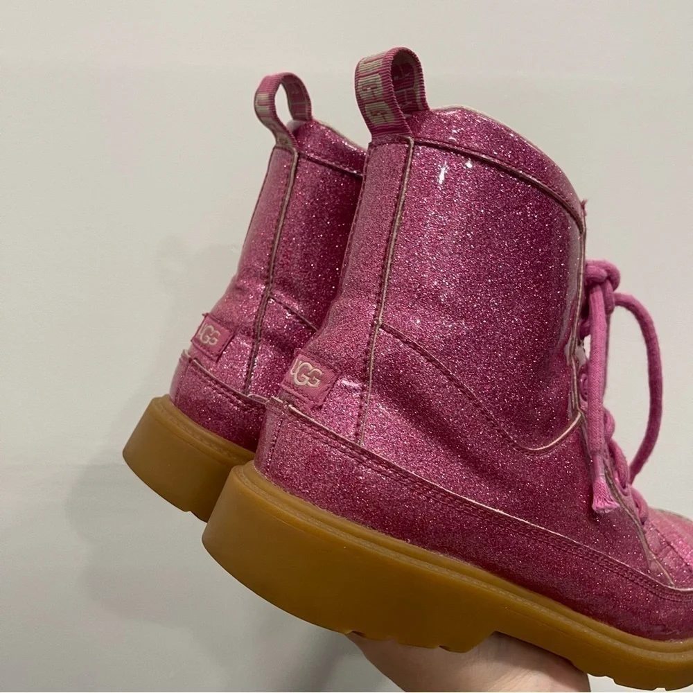 Ugg Robley Kids Pink Glitter Lace-Up Boots Size 4
